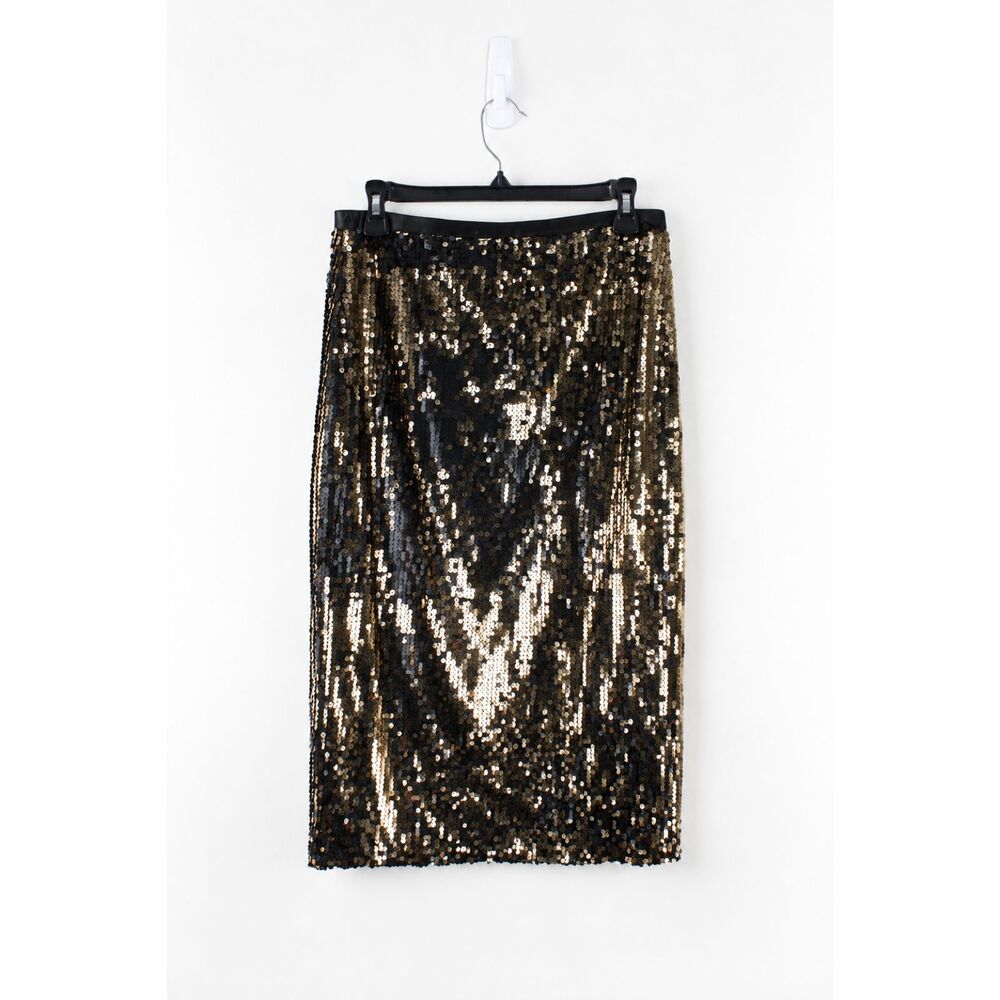 Nine West NWT Black Gold Sequin Midi Pencil Skirt Size M Holiday Party NYE